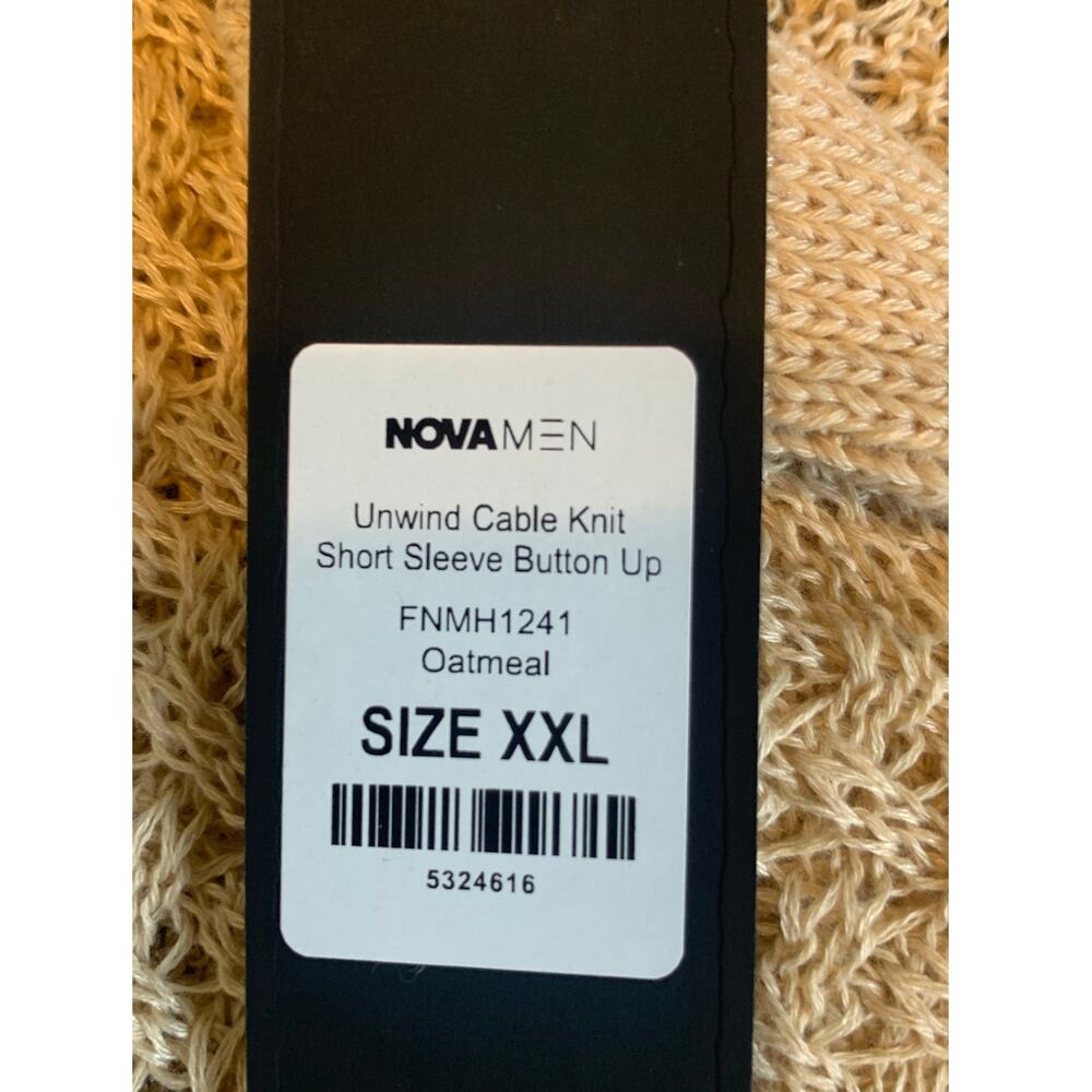 Fashion Nova Button Up Shirt Unwind Cable Knit Short Sleeve Oatmeal XXL - Picture 3 of 8
